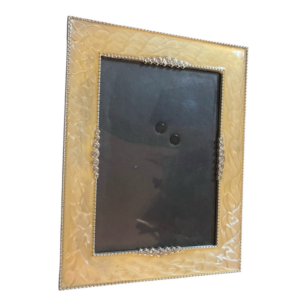Enamel and rhinestone Elegant butter Cream & Silver Photo Frame 4x6 Wedding Gift